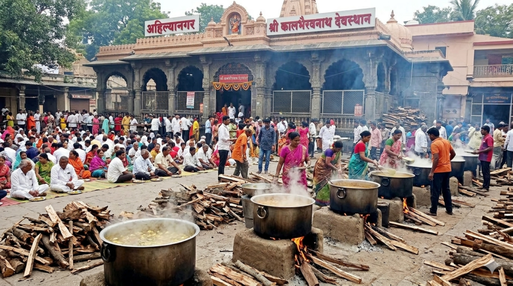 अहिल्यानगरमध्ये गॅस तुटवडा; कालभैरवनाथ देवस्थानात 5000 भाविकांसाठी चुलीवर महाप्रसाद