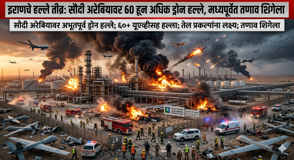 इराणचे हल्ले तीव्र: सौदी अरेबियावर 60 हून अधिक ड्रोन हल्ले, मध्यपूर्वेत तणाव शिगेला